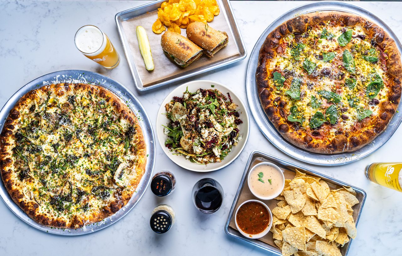 Bobby bacala pizza del villaggio pizza pear and fennel salad el queso chips italian sandwich chips
