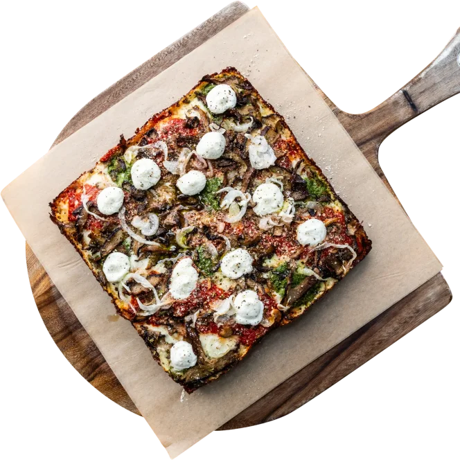 Pinthouse brewing mushroom man sourdough pizza