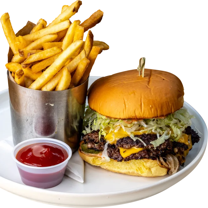 Pinthouse brewing wagyu smash burger fries